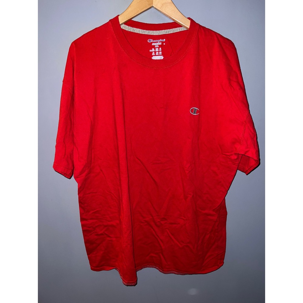 Champion Authentic Mens 2XL Red Short Sleeve Embroidered Logo Crewneck T-Shirt